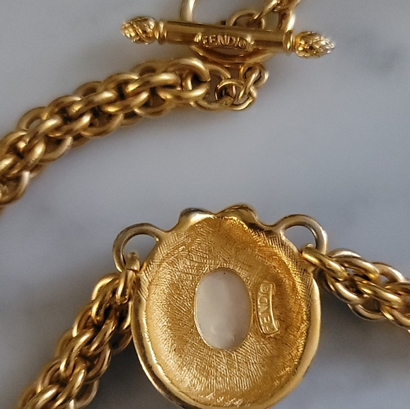 FENDI Signed Art Deco Charm PEARL NECKLACE - Picture 5 of 5